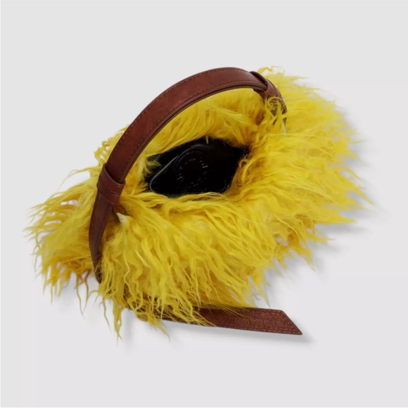 SIMON MILLER Women’s Yellow Mini Puffin faux-fur shoulder purse bag - Picture 5 of 6